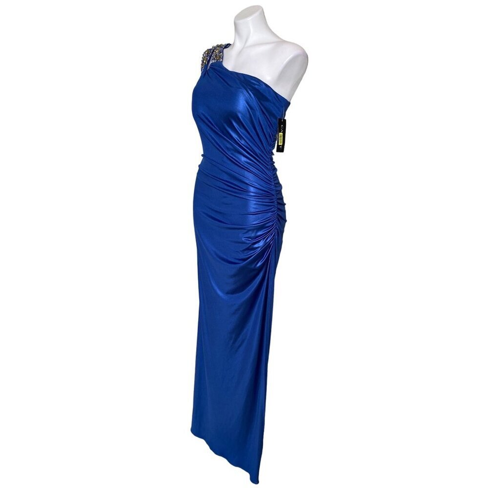 Cachet Women's NWT One-Shoulder Beaded Formal Maxi Dress, Blue Size 10 - Picture 8 of 11